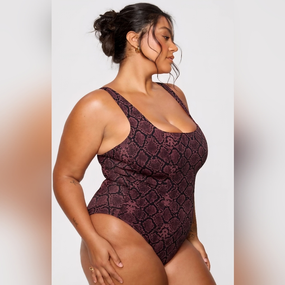 Yitty / Fabletics Shaping Swim Waist Cinching One Piece Rum Raisin Snake
